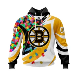 Hoodie Boston Bruins Autism Awareness L Personalized Name &amp; Number V0122 QTNHL080524A3810HD