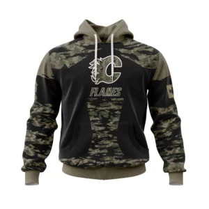 Hoodie Calgary Flames, Honors Veterans And Military Members QTNHL080524A3817HD