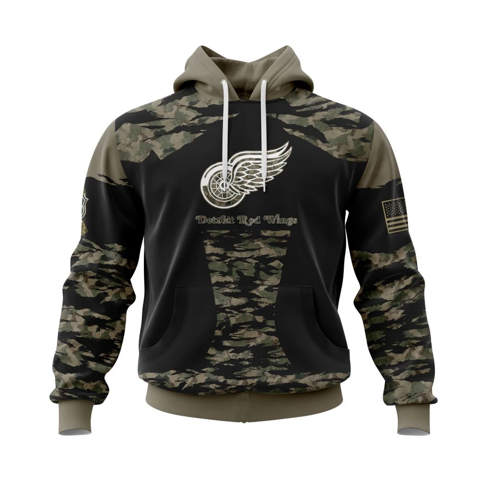 Hoodie Detroit Red Wings, Honors Veterans And Military Members QTNHL080524A412HD