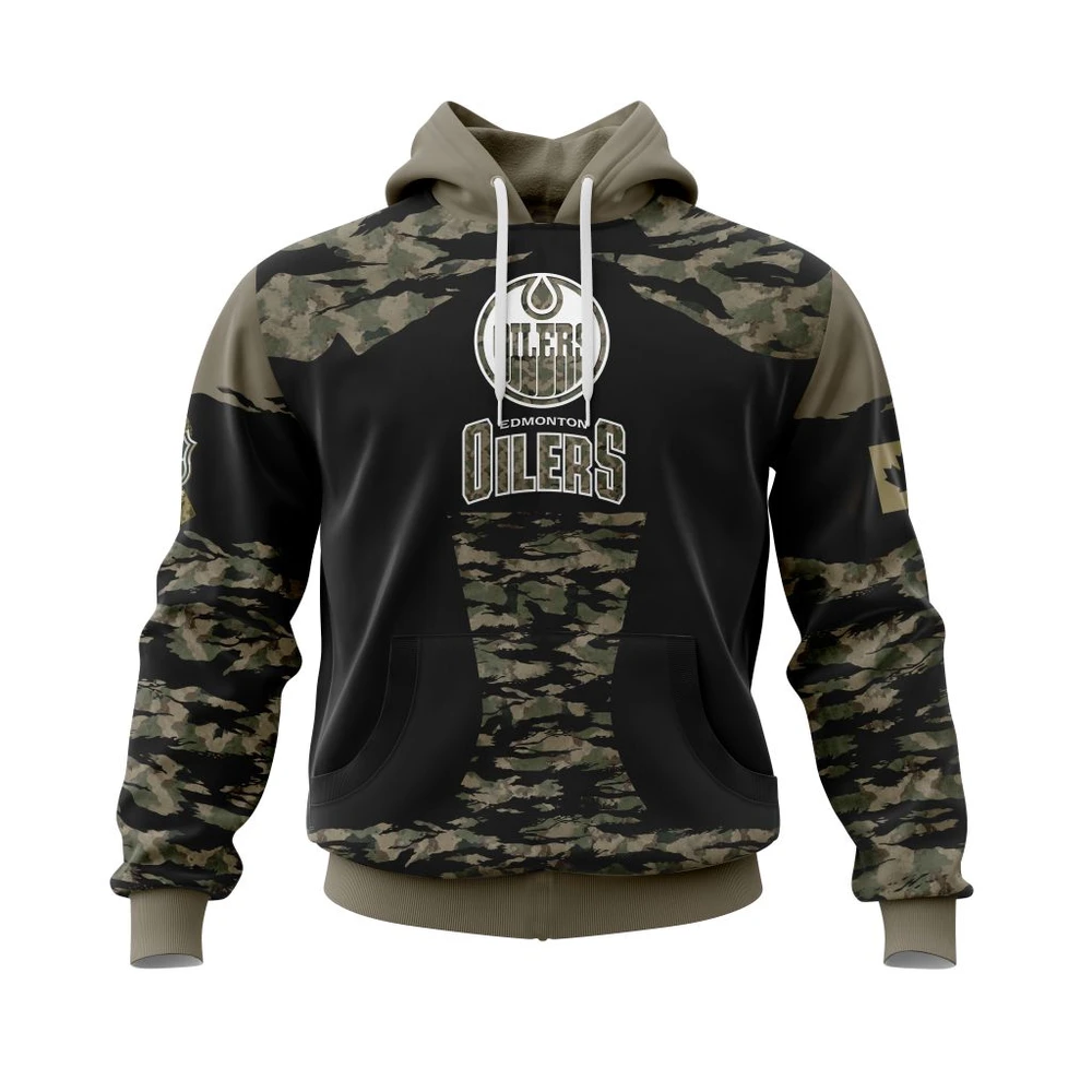 Hoodie Edmonton Oilers, Honors Veterans And Military Members QTNHL080524A83HD