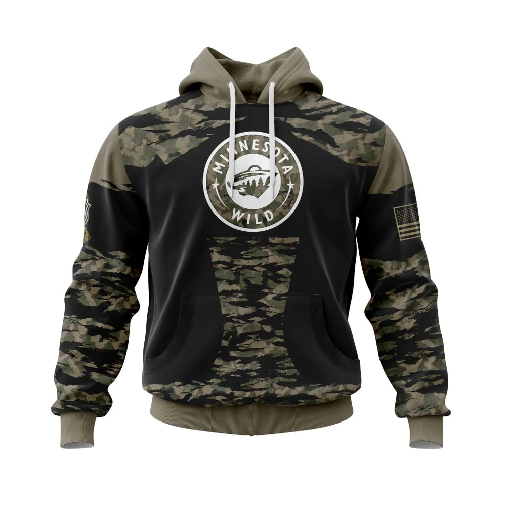 Hoodie Minnesota Wild, Honors Veterans And Military Members QTNHL080524A3943HD