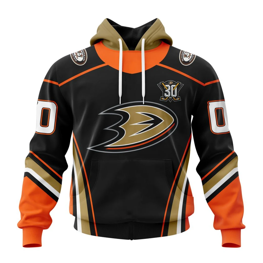 Hoodie NHL Anaheim Ducks Personalized Home With 30Th Anniversary Logo QTNHL080524A1565HD