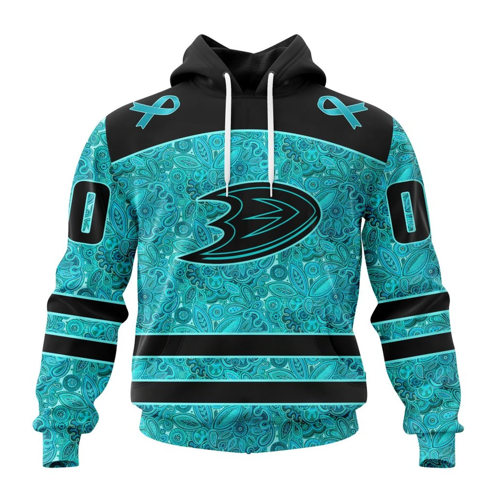 Hoodie NHL Anaheim Ducks Special Design Fight Ovarian Cancer St2201 QTNHL080524A2433HD