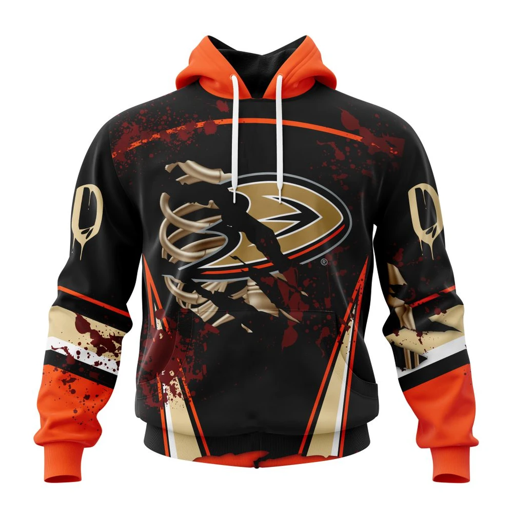 Hoodie NHL Anaheim Ducks, Specialized Design Jersey With Your Ribs For Halloween QTNHL080524A388HD