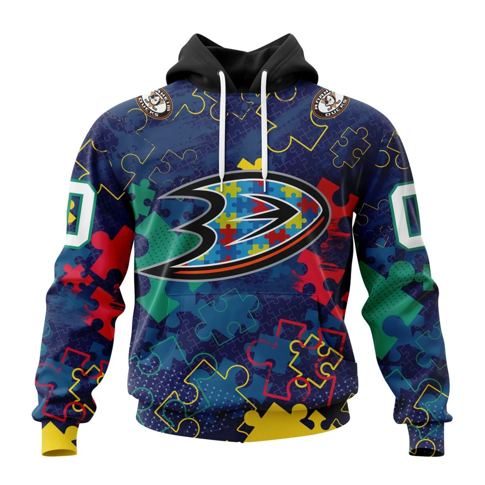 Hoodie NHL Anaheim Ducks, Specialized Fearless Aganst Autism QTNHL080524A2641HD