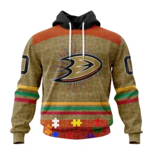 Hoodie NHL Anaheim Ducks, Specialized Fearless Aganst Autism V0122 QTNHL080524A2535HD