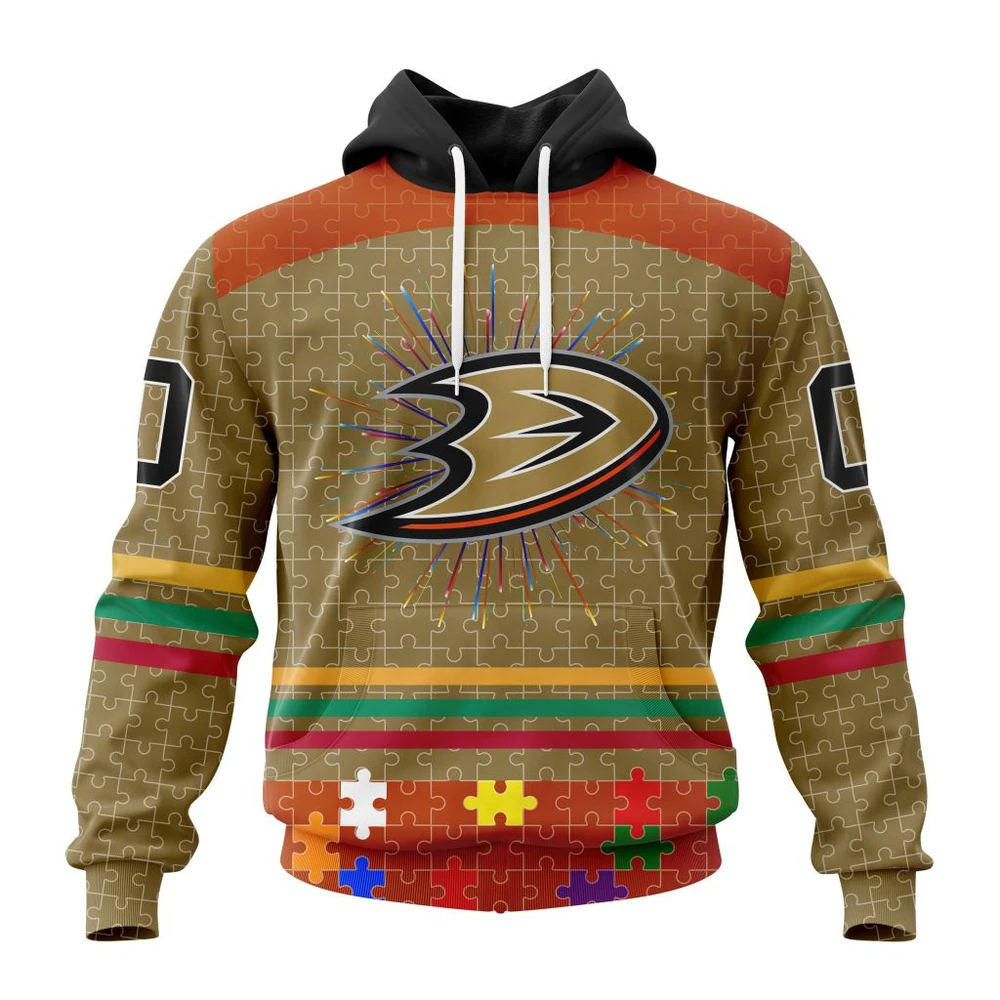 Hoodie NHL Anaheim Ducks, Specialized Fearless Aganst Autism V0122 QTNHL080524A2535HD
