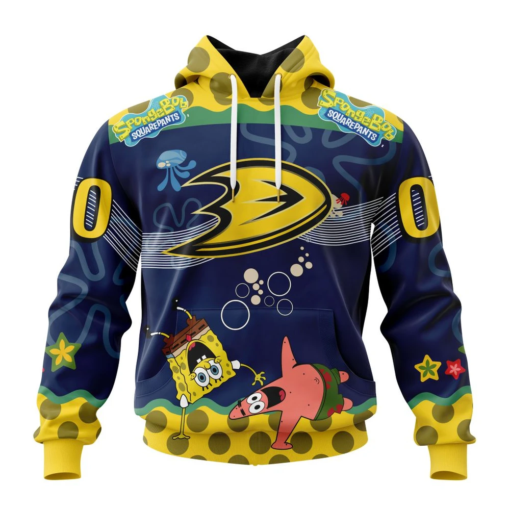 Hoodie NHL Anaheim Ducks, Specialized Jersey With Spongebob QTNHL080524A3335HD