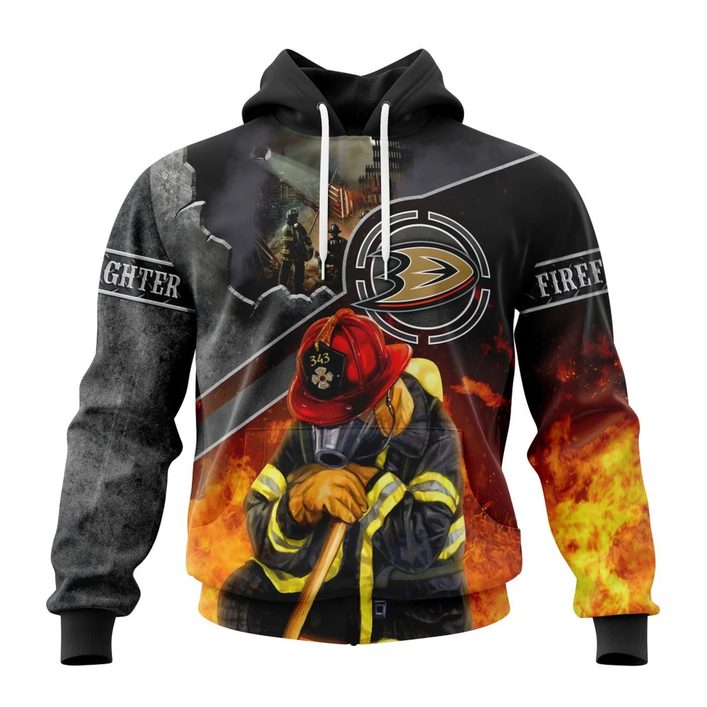 Hoodie NHL Anaheim Ducks, Specialized Kits To Honor Firefighter In Patriot Day We Will Never Forget QTNHL080524A3739HD