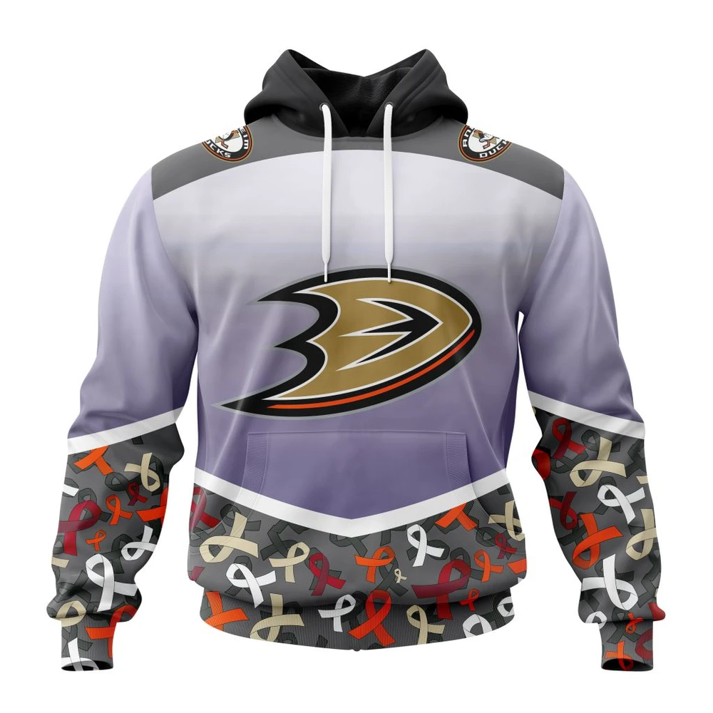 Hoodie NHL Anaheim Ducks, Specialized Sport Fights Again All Cancer V0122 QTNHL080524A3372HD