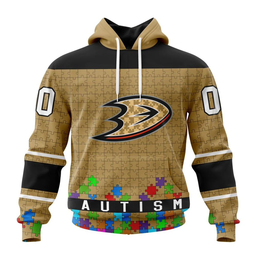 Hoodie NHL Anaheim Ducks, Specialized Unisex Kits Hockey Fights Against Autism QTNHL080524A2673HD