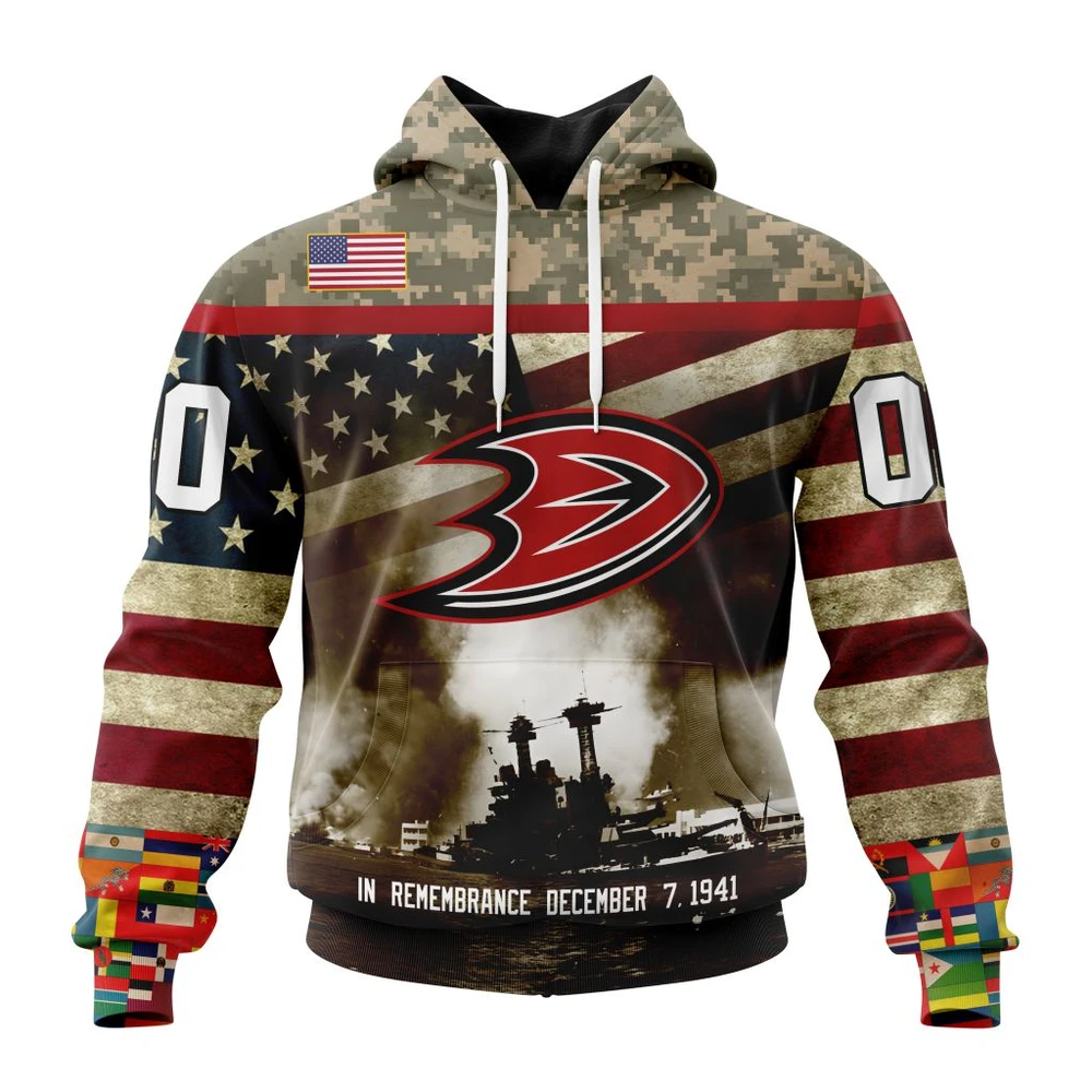 Hoodie NHL Anaheim Ducks, Specialized Unisex Kits Remember Pearl Harbor QTNHL080524A2995HD