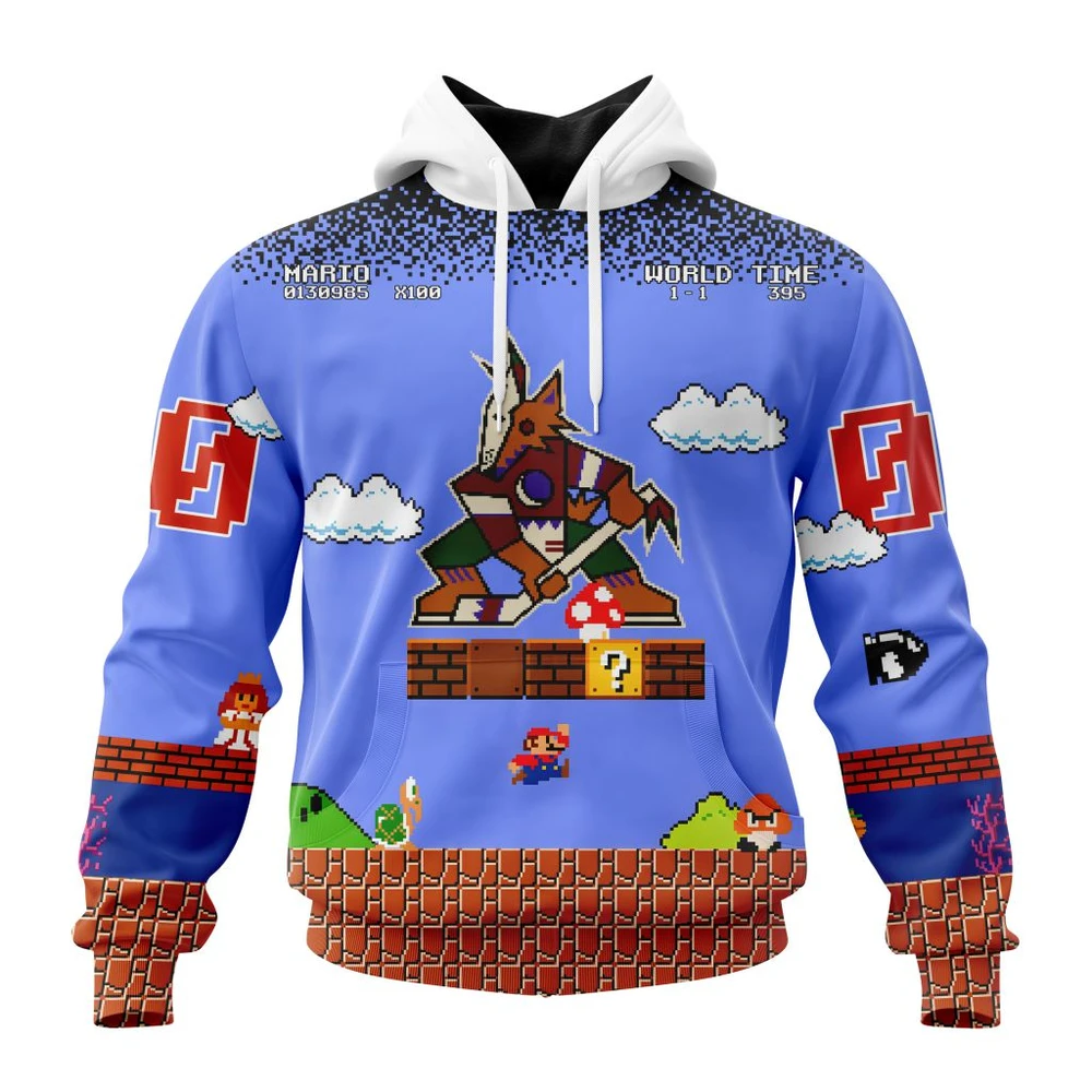 Hoodie NHL Arizona Coyotes Special Kits With Super Mario Game Design QTNHL080524A2459HD