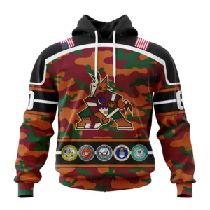 Hoodie NHL Arizona Coyotes, Specialized Design Wih Camo Team Color And Military Force Logo QTNHL080524A3550HD