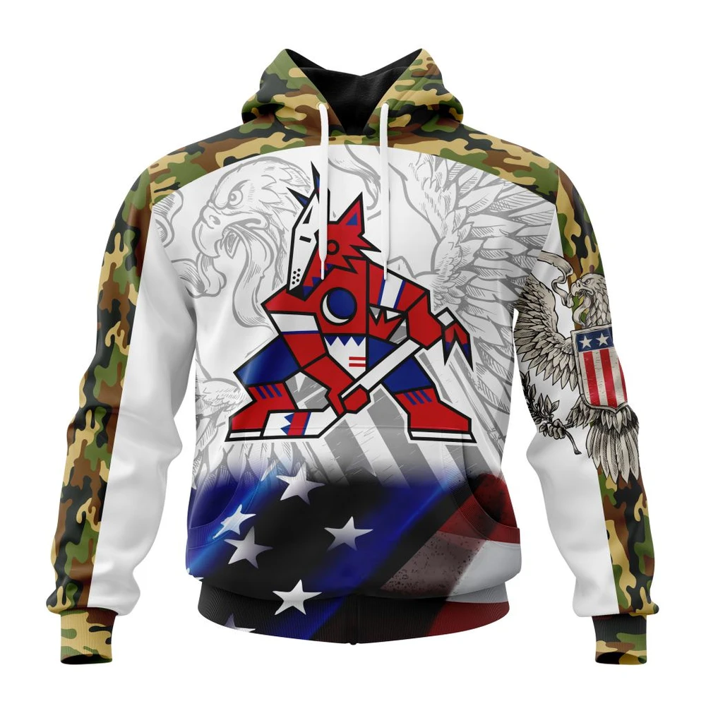Hoodie NHL Arizona Coyotes, Specialized Design With Our America Flag And Our America Eagle QTNHL080524A3459HD