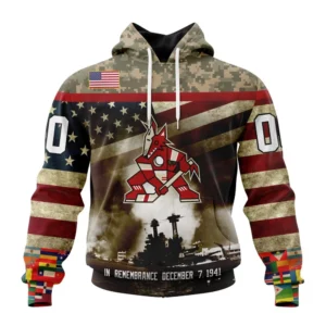 Hoodie NHL Arizona Coyotes, Specialized Unisex Kits Remember Pearl Harbor QTNHL080524A2996HD