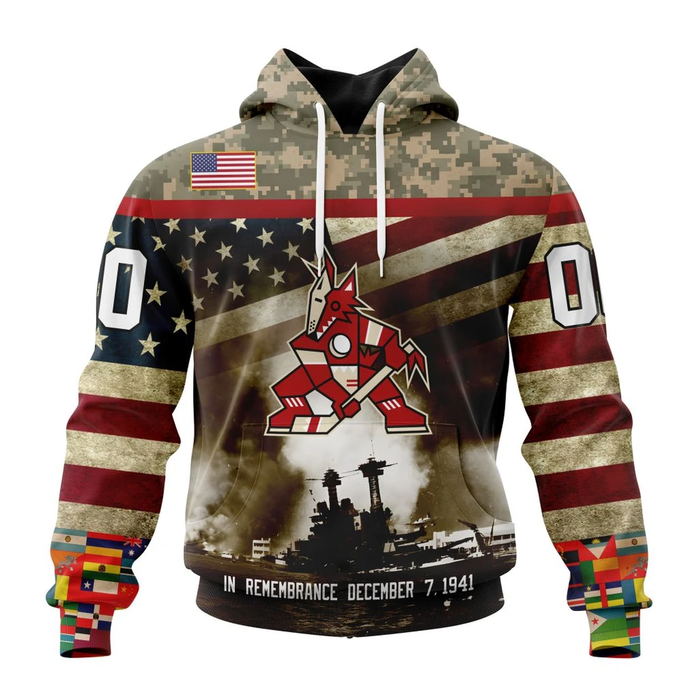 Hoodie NHL Arizona Coyotes, Specialized Unisex Kits Remember Pearl Harbor QTNHL080524A2996HD