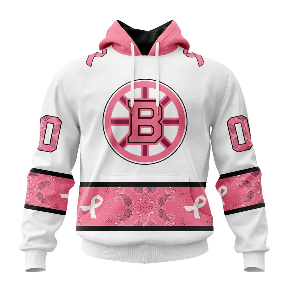 Hoodie NHL Boston Bruins In Classic Style With Paisley! In October We Wear Pink Breast Cancer QTNHL080524A1684HD