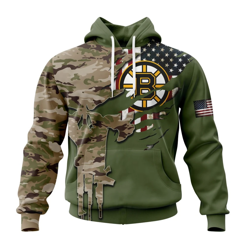 Hoodie NHL Boston Bruins Special Camo Skull Design St2303 QTNHL080524A1726HD
