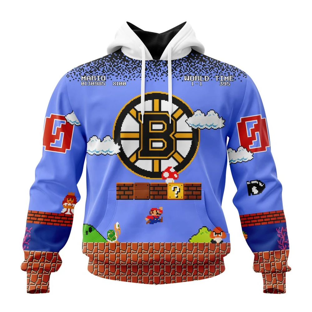 Hoodie NHL Boston Bruins Special Kits With Super Mario Game Design QTNHL080524A2458HD