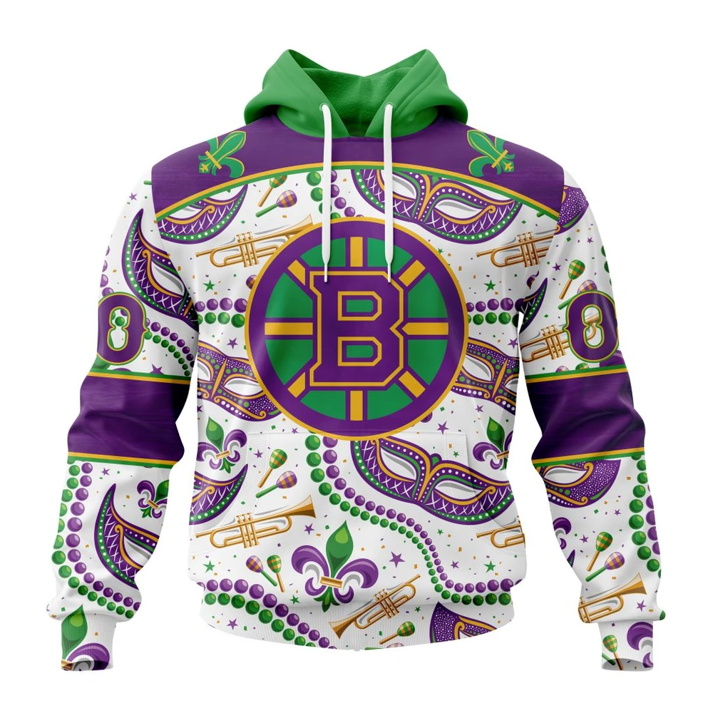 Hoodie NHL Boston Bruins Special Mardi Gras Design St2401 QTNHL080524A752HD