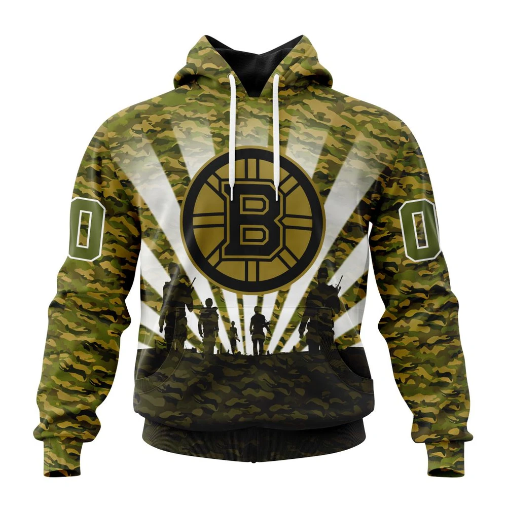 Hoodie NHL Boston Bruins Special Military Camo Kits For Veterans Day And Rememberance Day St2201 QTNHL080524A383HD