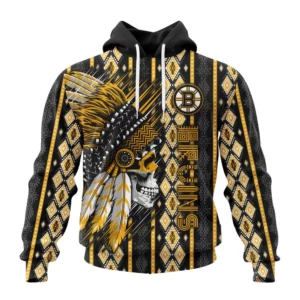 Hoodie NHL Boston Bruins Special Skull Native Design St2301 QTNHL080524A2126HD