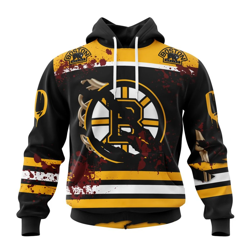 Hoodie NHL Boston Bruins Specialized Design Jersey With Your Ribs For Halloween QTNHL080524A156HD