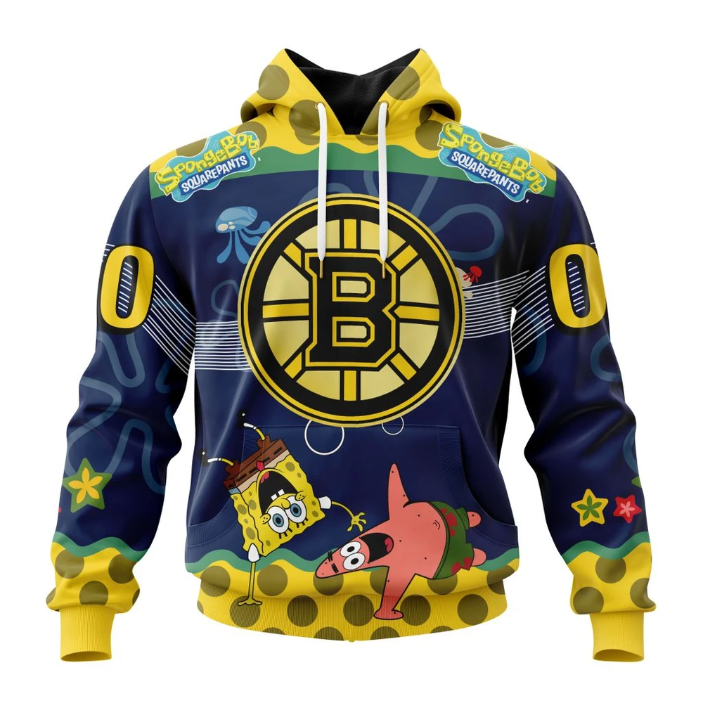 Hoodie NHL Boston Bruins, Specialized Jersey With Spongebob QTNHL080524A153HD