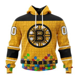 Hoodie NHL Boston Bruins Specialized Unisex Kits Hockey Fights Against Autism QTNHL080524A2672HD