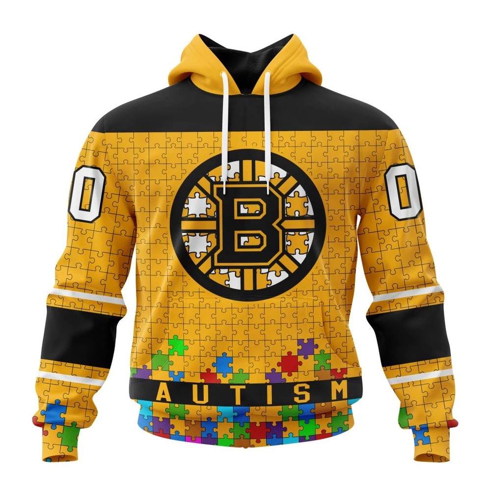 Hoodie NHL Boston Bruins Specialized Unisex Kits Hockey Fights Against Autism QTNHL080524A2672HD
