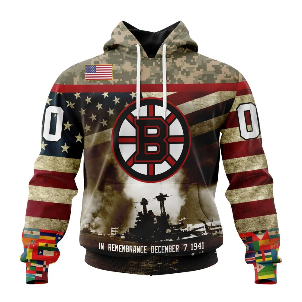 Hoodie NHL Boston Bruins Specialized Unisex Kits Remember Pearl Harbor QTNHL080524A2994HD