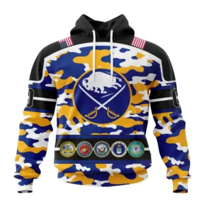 Hoodie NHL Buffalo Sabres, Specialized Design Wih Camo Team Color And Military Force Logo QTNHL080524A3547HD