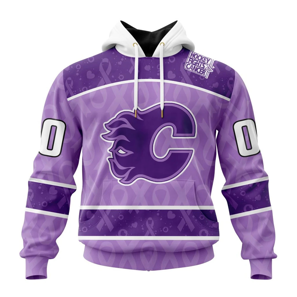 Hoodie NHL Calgary Flames New Lavender Hockey Fight Cancer St2301 QTNHL080524A1491HD