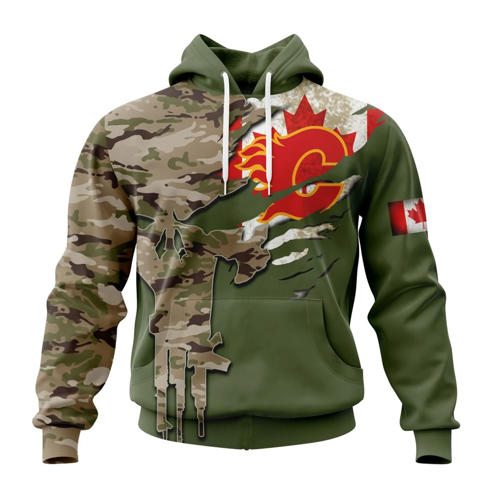 Hoodie NHL Calgary Flames Special Camo Skull Design St2303 QTNHL080524A1721HD