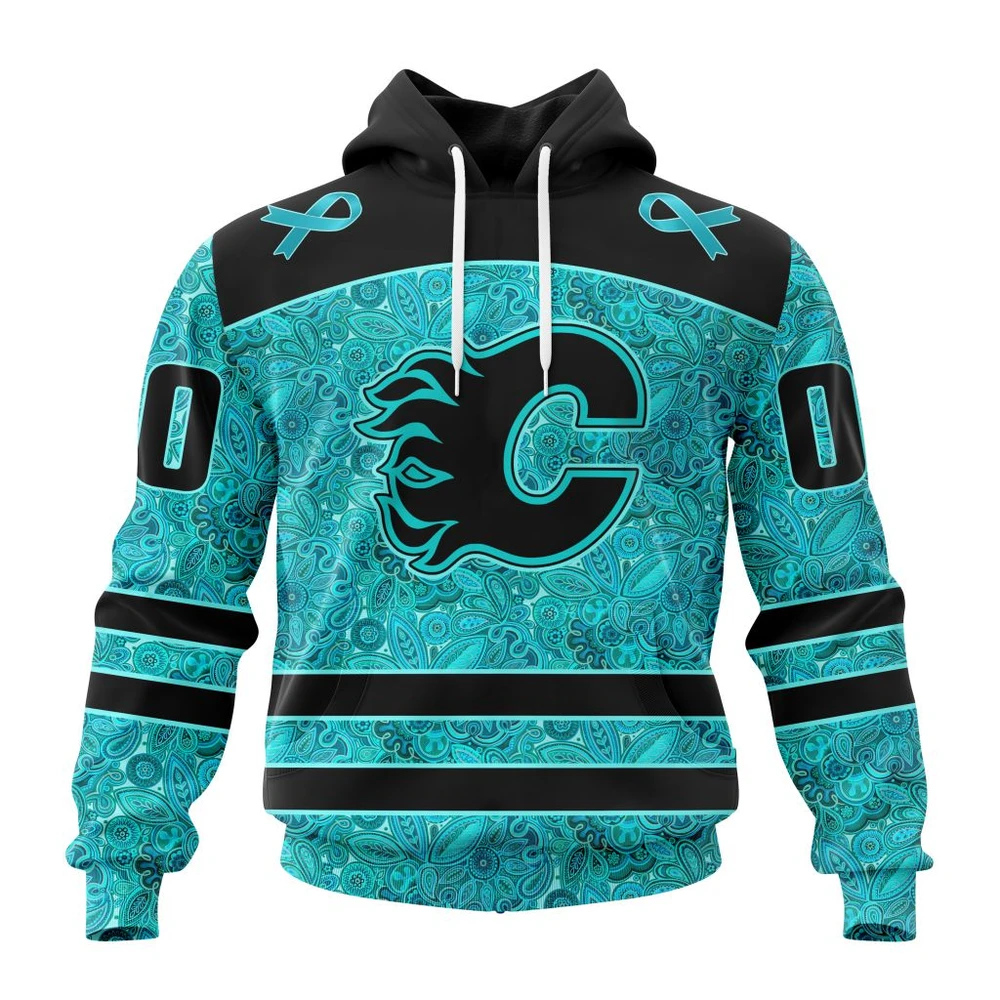 Hoodie NHL Calgary Flames Special Design Fight Ovarian Cancer St2201 QTNHL080524A2427HD