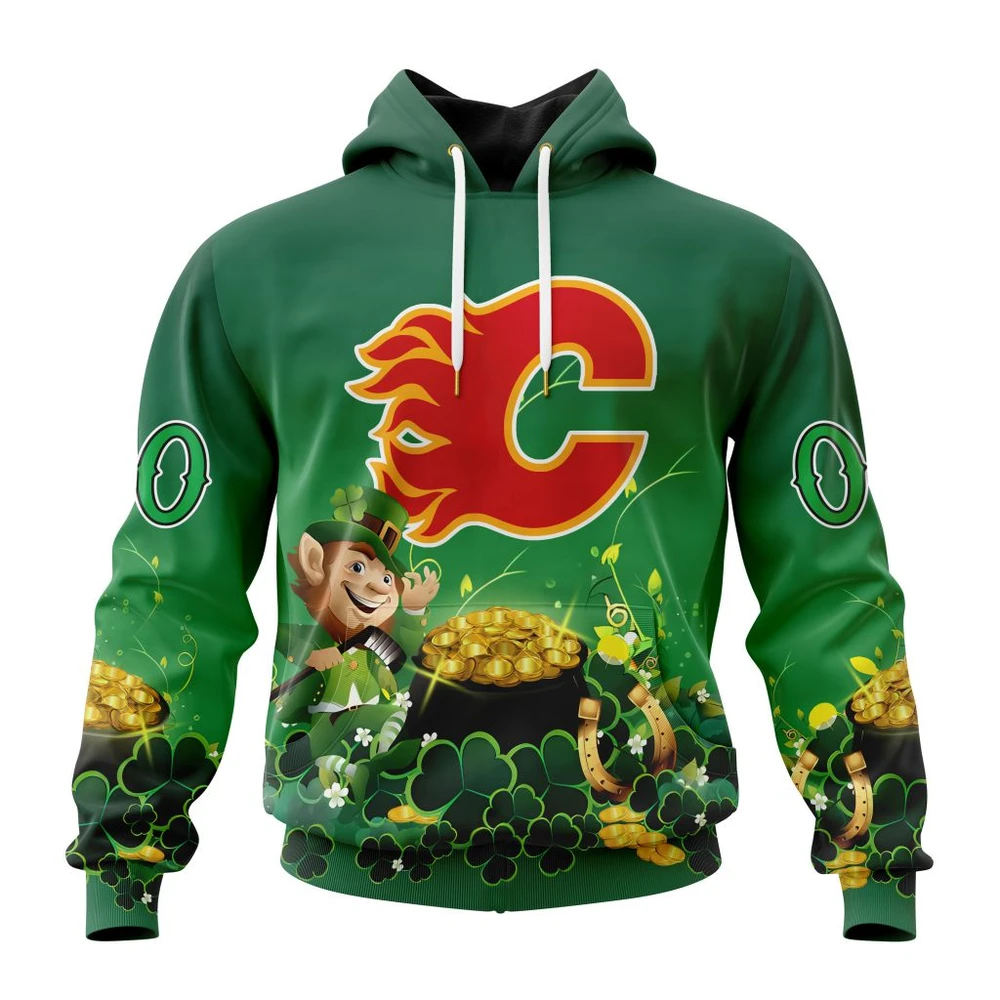 Hoodie NHL Calgary Flames Special Design For St. Patrick's Day St2403 QTNHL080524A909HD