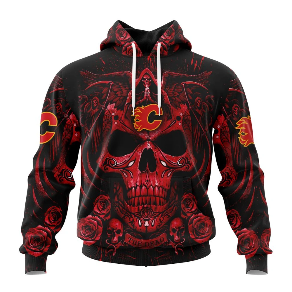 Hoodie NHL Calgary Flames Special Design With Skull Art St2203 QTNHL080524A3131HD