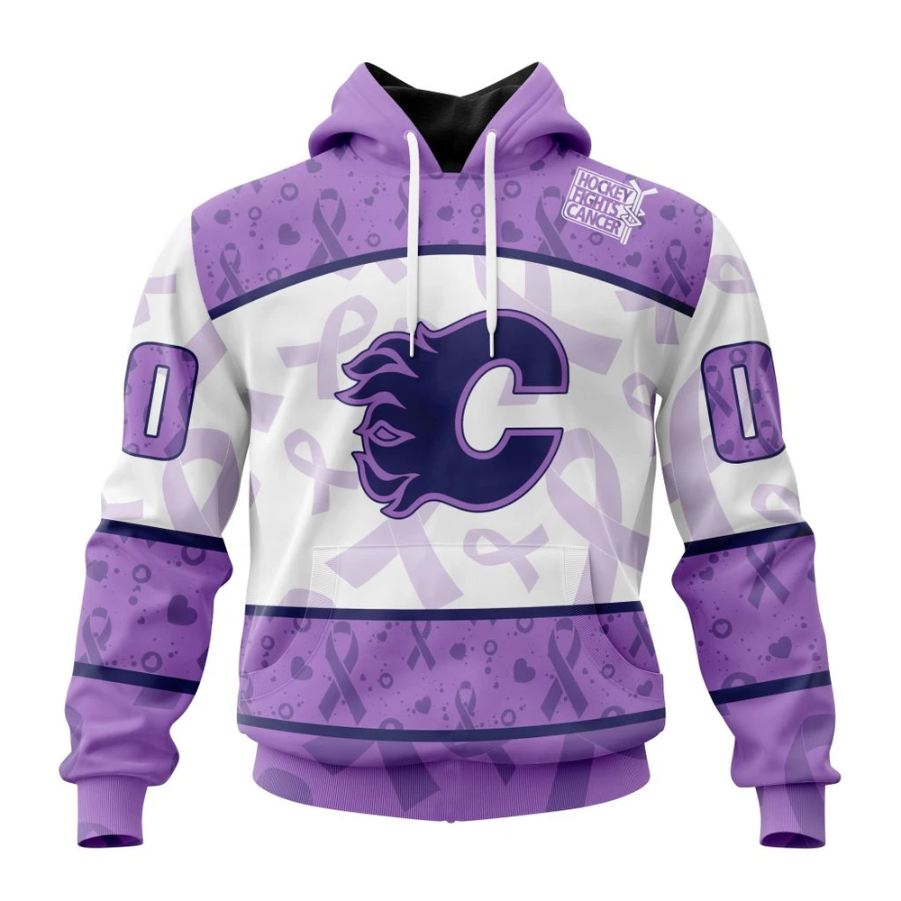 Hoodie NHL Calgary Flames Special Lavender Fight Cancer St2201 QTNHL080524A3110HD