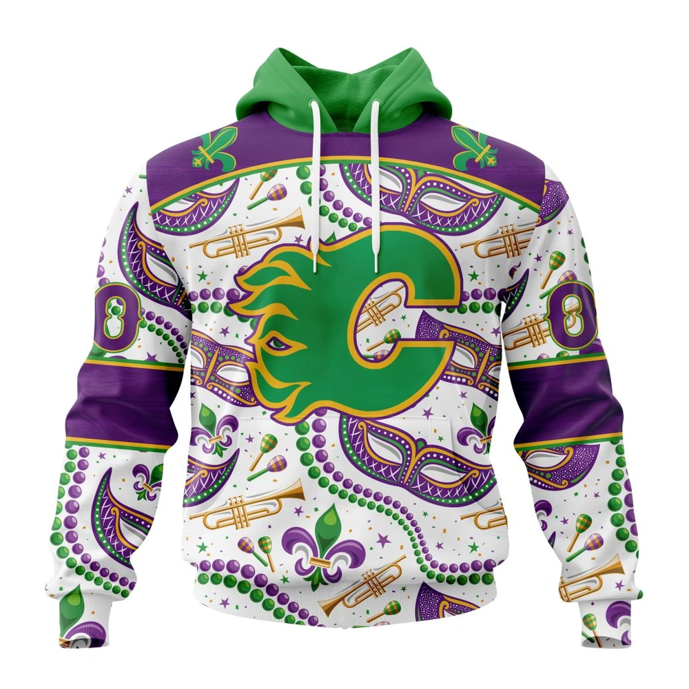 Hoodie NHL Calgary Flames Special Mardi Gras Design St2401 QTNHL080524A747HD