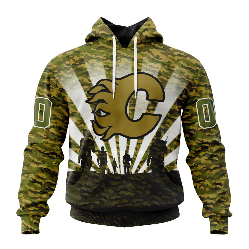Hoodie NHL Calgary Flames Special Military Camo Kits For Veterans Day And Rememberance Day St2201 QTNHL080524A3485HD