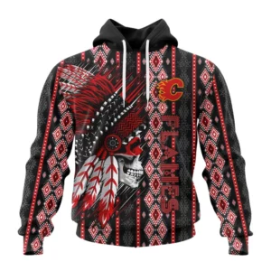 Hoodie NHL Calgary Flames Special Skull Native Design St2301 QTNHL080524A2121HD