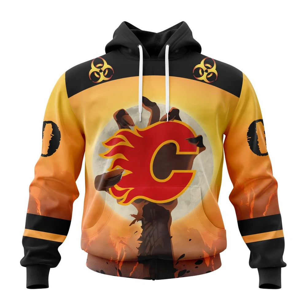 Hoodie NHL Calgary Flames Special Zombie Design For Halloween St2305 QTNHL080524A1946HD