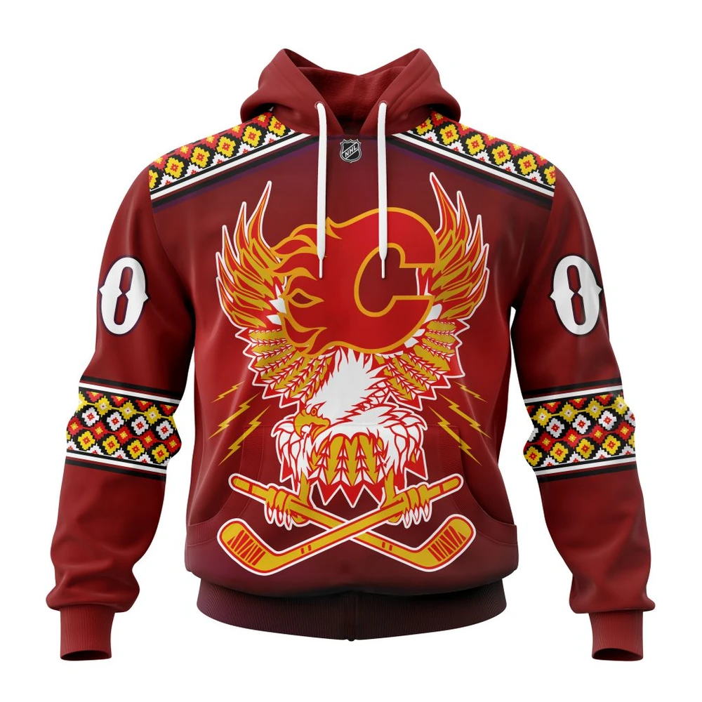 Hoodie NHL Calgary Flames, Specialized Celebrate Indigenous Culture With Specialized Wasac Night V0122 QTNHL080524A3973HD