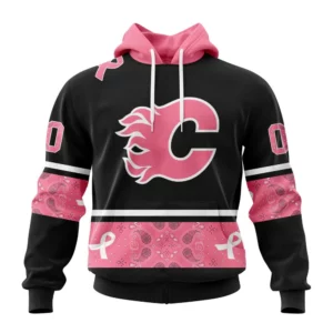 Hoodie NHL Calgary Flames, Specialized Design In Classic Style With Paisley! In October We Wear Pink Breast Cancer QTNHL080524A3599HD