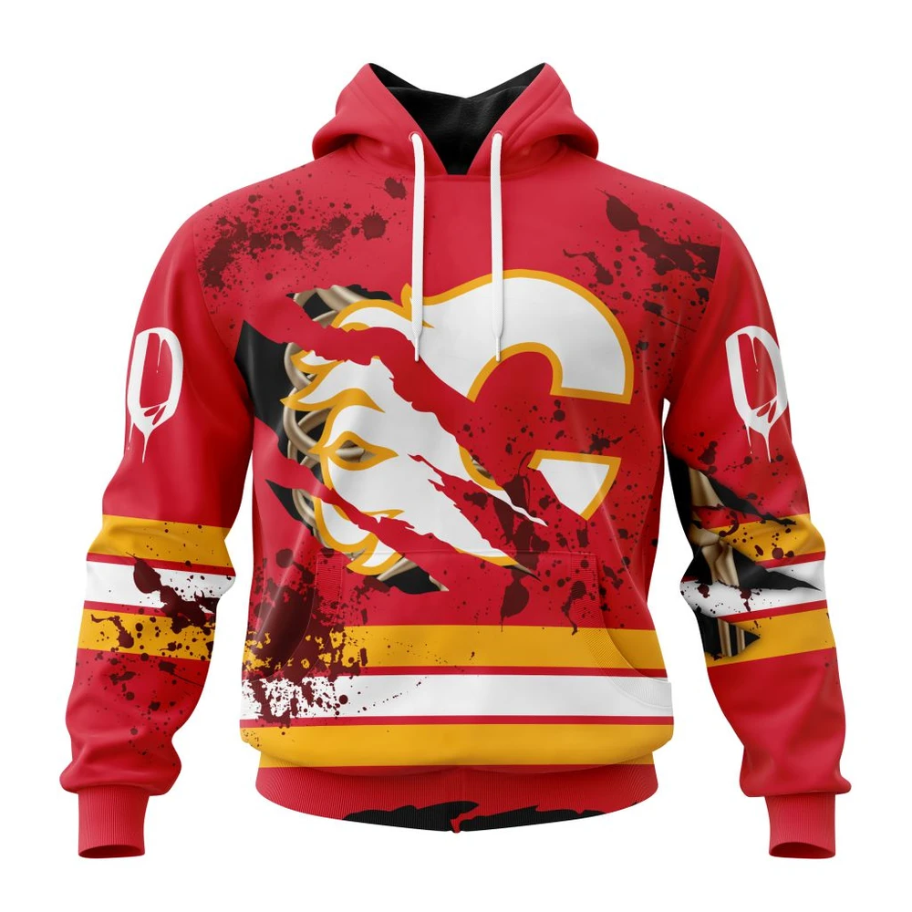 Hoodie NHL Calgary Flames, Specialized Design Jersey With Your Ribs For Halloween QTNHL080524A3513HD