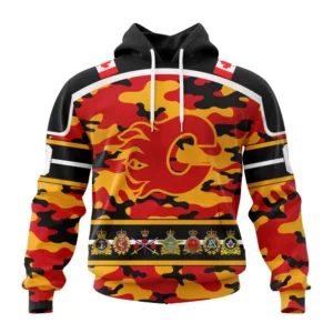 Hoodie NHL Calgary Flames, Specialized Design Wih Camo Team Color And Military Force Logo QTNHL080524A3543HD