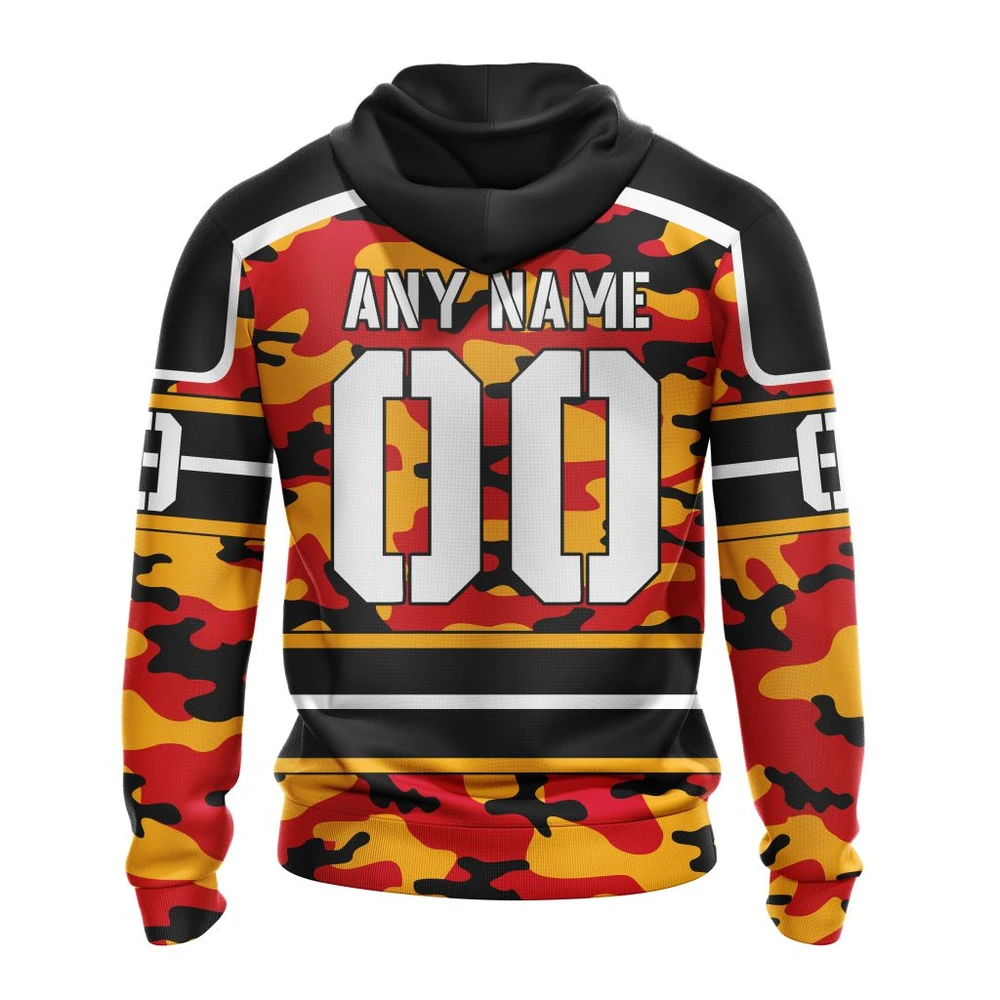 Hoodie NHL Calgary Flames, Specialized Design Wih Camo Team Color And Military Force Logo QTNHL080524A3543HD - Image 2