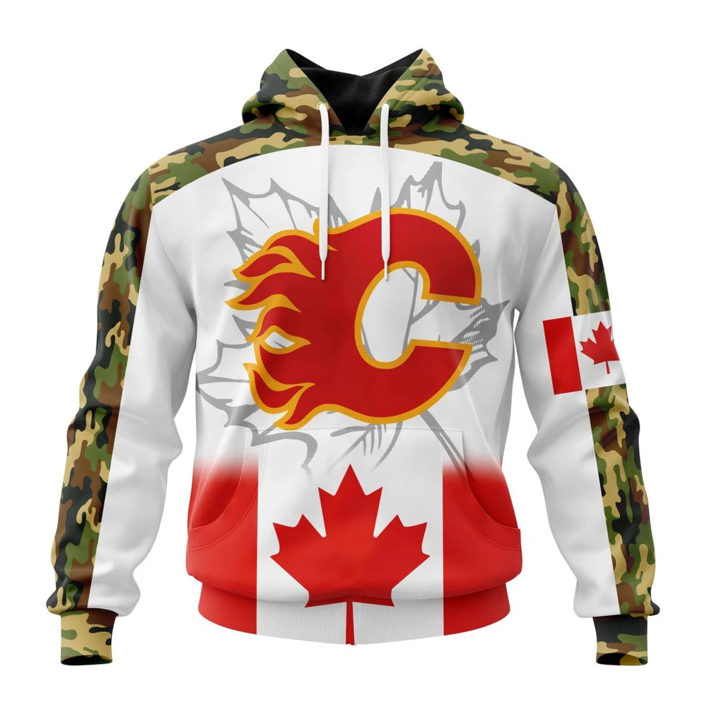 Hoodie NHL Calgary Flames, Specialized Design With Our Canada Flag QTNHL080524A3434HD