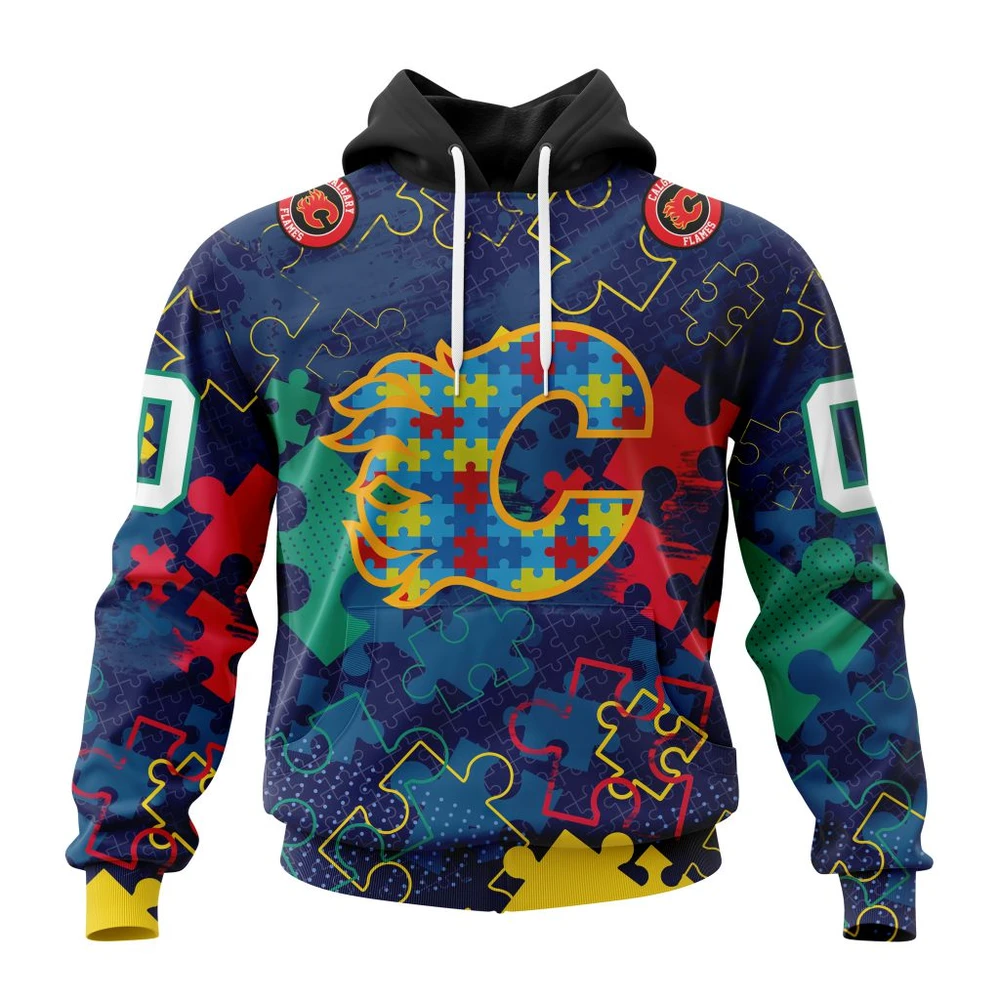 Hoodie NHL Calgary Flames, Specialized Fearless Aganst Autism QTNHL080524A2635HD